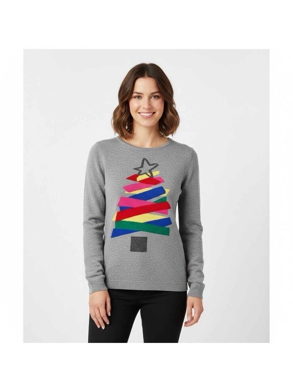 An Antoni & Alison Label Lambswool Cashmere Sweater Grey Christmas Tree Medium